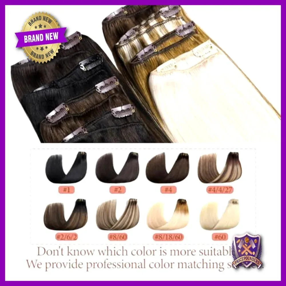18 Inch Clip In Human Hair Extensions 5 Piece Set Straight 80g